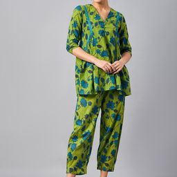 Antheaa Printed Pure Cotton Tunic and Trousers Co-Ords-0