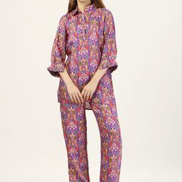 OCTICS Floral Printed Shirt Collar Flared Sleeve Shirt With Palazzos-image-61