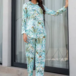 Divena Tropical Printed Spread Collar Shirt With Trousers-image-84