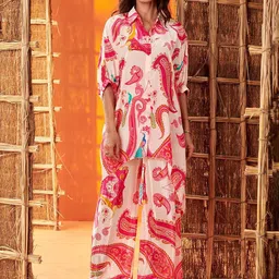KARAJ JAIPUR Printed Shirt Collar Tunic With Trouser-image-35