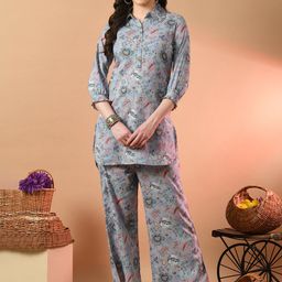 FERANOID Printed Shirt Collar Pure Cotton Tunic & Palazzos Co-Ords-29