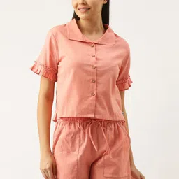Bannos Swagger Women Shirt Collar Night Suit-image-7