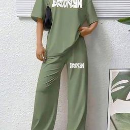 My Swag Printed Round Neck T-Shirt With Trousers Co-Ords-image-50