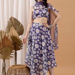 indo street Floral Printed Crop Top & Skirt-15
