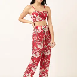 Bannos Swagger Tropical Fruit Printed  Crop top & Shrug With Trousers-image-70