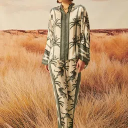DUSK ATTIRE Printed V-Neck Top & Mid-Rise Trouser-52