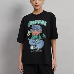 GRIFFEL Graphic Printed Pure Cotton Oversized-Fit T-shirt With Shorts Co-Ords-picture-30