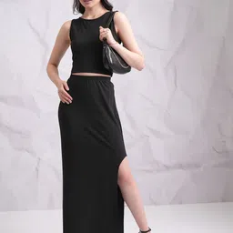 Tokyo Talkies Black Ribbed Top & Skirt-51