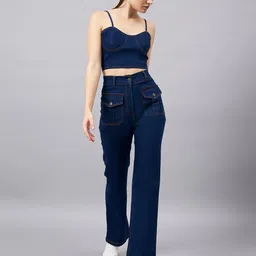 Chemistry Shoulder Strap Denim Top With Trousers-picture-32