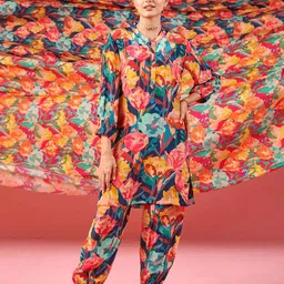 KARAJ JAIPUR Printed Mandarin Collar Tunic With Trouser-image-37