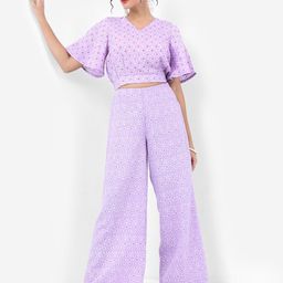 Vishudh Lavender Printed Crop Top & Palazzos Co-Ords-38