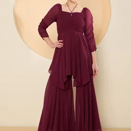 Antheaa Notch Neck Three-Quarter Sleeves Top With Palazzo-picture-56