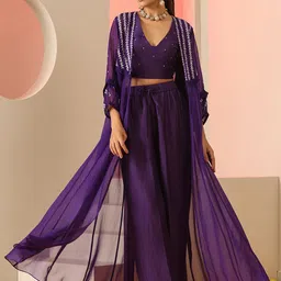 KUDI PATAKA Tina Embellished Crop Top Wih Jacket & Trousers-image-15