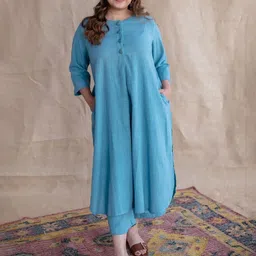 THE INDIAN ETHNIC CO Round Neck Pure Cotton Tunic With Trousers-image-53