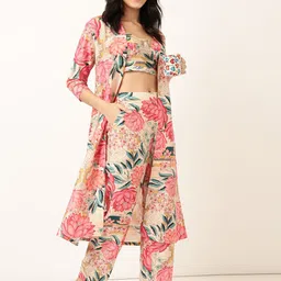 Bannos Swagger Floral Printed Crop Top & Long Shrug-image-79