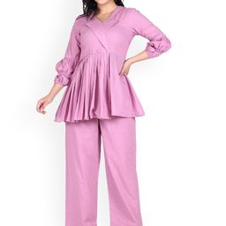 Lirose V-Neck Pure Cotton Top With Flared Trouser Co-Ords-picture-37
