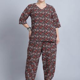 Baawri Floral Printed V-Neck Top With Trousers-image-10