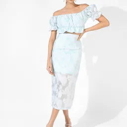 Campus Sutra Blue Embroidered Top & Skirt-51