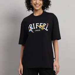GRIFFEL Typography Printed Pure Cotton Oversized T-Shirt & Flared Shorts Co-Ords-image-74