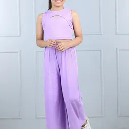AWW HUNNIE Girls Self-Design Cut Out Crop Top With Palazzo-image-63