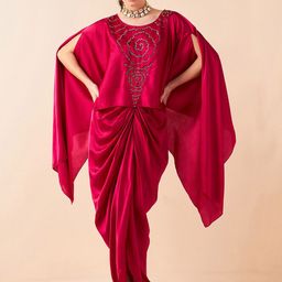 Antheaa Pink Embellished Top With Draped Skirt-43