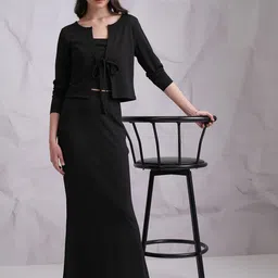 Tokyo Talkies Black Ribbed Tube Top & Cardigan with Skirt-picture-28