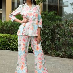 AKS Couture Floral Printed Linen Top With Palazzo-picture-3