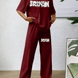 My Swag Printed Round Neck T-Shirt With Trousers Co-Ords-picture-15