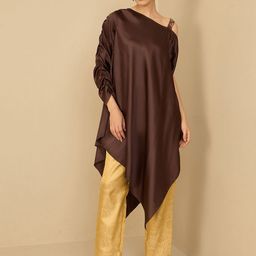 Antheaa One Shoulder Long Sleeve jaquard Tunic And Trouser-image-3