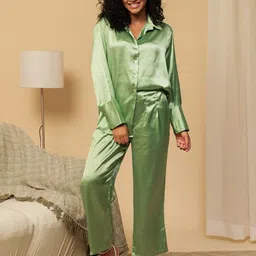 Urban Sundari Satin Casual Shirt With Plated Trousers Co-Ords-10