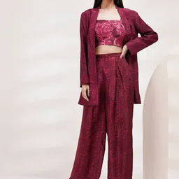 Breathe by Aakanksha Singh Printed Crop Top With Jacket & Trousers-picture-3