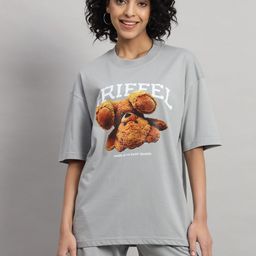 GRIFFEL Graphic Printed Pure Cotton Oversized T-Shirt With Shorts Co-Ords-picture-28