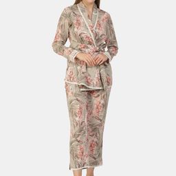 KALINI Floral Printed Shawl-Collar Top With Trouser-20