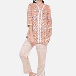 KALINI Geometric Printed Mandarin Collar Shirt With Trousers-28