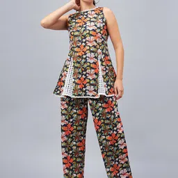 WineRed Printed Cotton Schiffli Tunic With Palazzos-picture-15