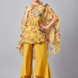 Antheaa Floral Printed Round Neck Tunic With Flared Palazzos Co-Ords-image-15