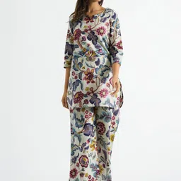 FLAVIA CREATION Floral Printed Pure Cotton Shirt & Trousers Co-Ords-34