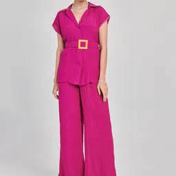 ONE KNOT ONE Short Sleeves Shirt With Palazzo & Belt-picture-18