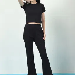 Rigo Self Design Pure Cotton Drop Needle Crop Top With Trousers-image-79