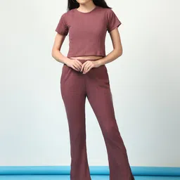 Rigo Round Neck Short Sleeves Pure Cotton Ribbed T-Shirt With Trousers-image-68