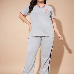 AUSTIVO Plus Size V-Neck Short Sleeves T-Shirt With Joggers-picture-50