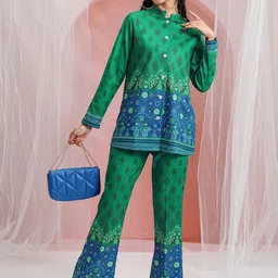 Vishudh Women Mandrain Collar Shirt With Bell Bottom Shaped Pants-picture-45