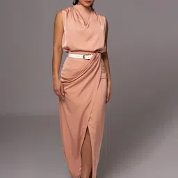 Bee Boe High Neck Sleeveless Draped Top & Skirt-image-48