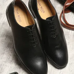 Teakwood Leathers Men Black Solid Genuine Leather Formal Oxfords-image-11