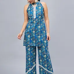 WineRed Printed Pure Cotton Tunic With Trousers-picture-49