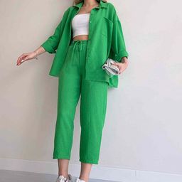 LULU & SKY Shirt Collar Long Sleeves Shirt With Trousers Co-Ords-image-44