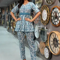 WEAVLLITE Printed Pure Cotton V-Neck Tunic With Trousers Co-Ords-picture-7