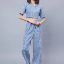 ENTELLUS Printed Lapel Collar Pure Cotton Crop Top With Trouser-picture-6