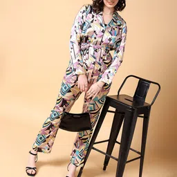 Freehand by The Indian Garage Co Geometric Printed Belted Top With Trousers-picture-48