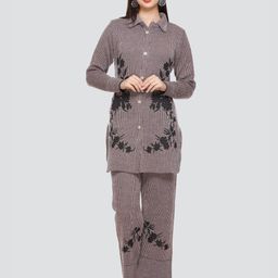 Elthia Striped Shirt Collar Acrylic Shirt With Trouser-picture-11